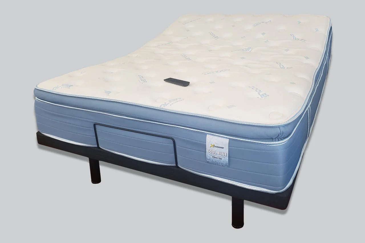 Cool Blue Pillow Top Queen Mattress with Adjustable Base